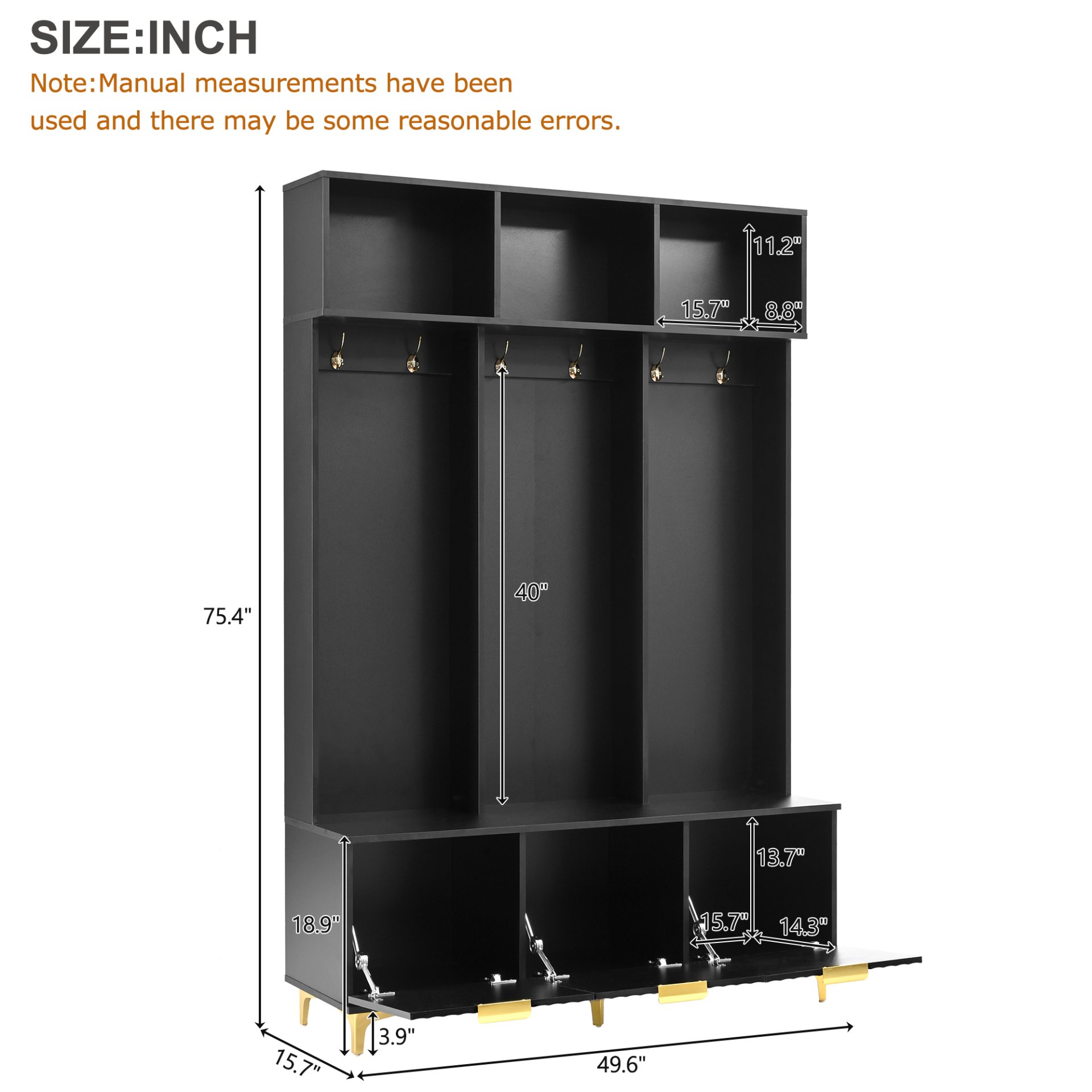 Modern Large Storage Hall Tree With Bench, Luxurious Coat Rack With 6 Hooks And Legs For Entryway, Living Room - Black / Gold - Image 4