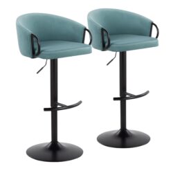 Claire - Contemporary Adjustable Barstool With Swivel With Rounded T Footrest (Set of 2) - Black / Light Blue