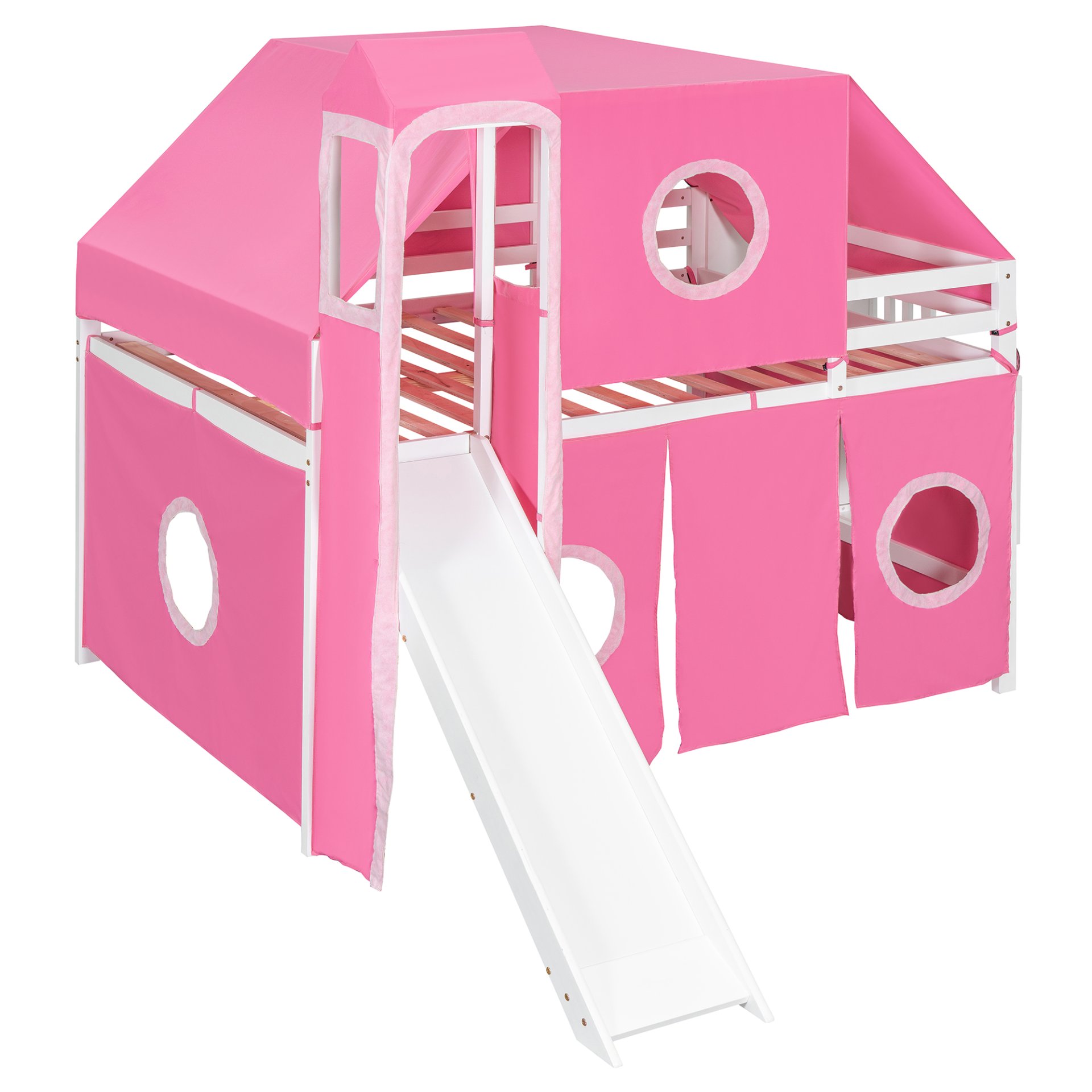 Full Size Loft Bed With Tent And Tower - Pink - Image 5