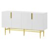 Modern Elegant 4 Door Sideboard Gold Metal Handle Buffet Cabinet For Dining Room, Living Room, Bedroom, Hallway - White - Image 9