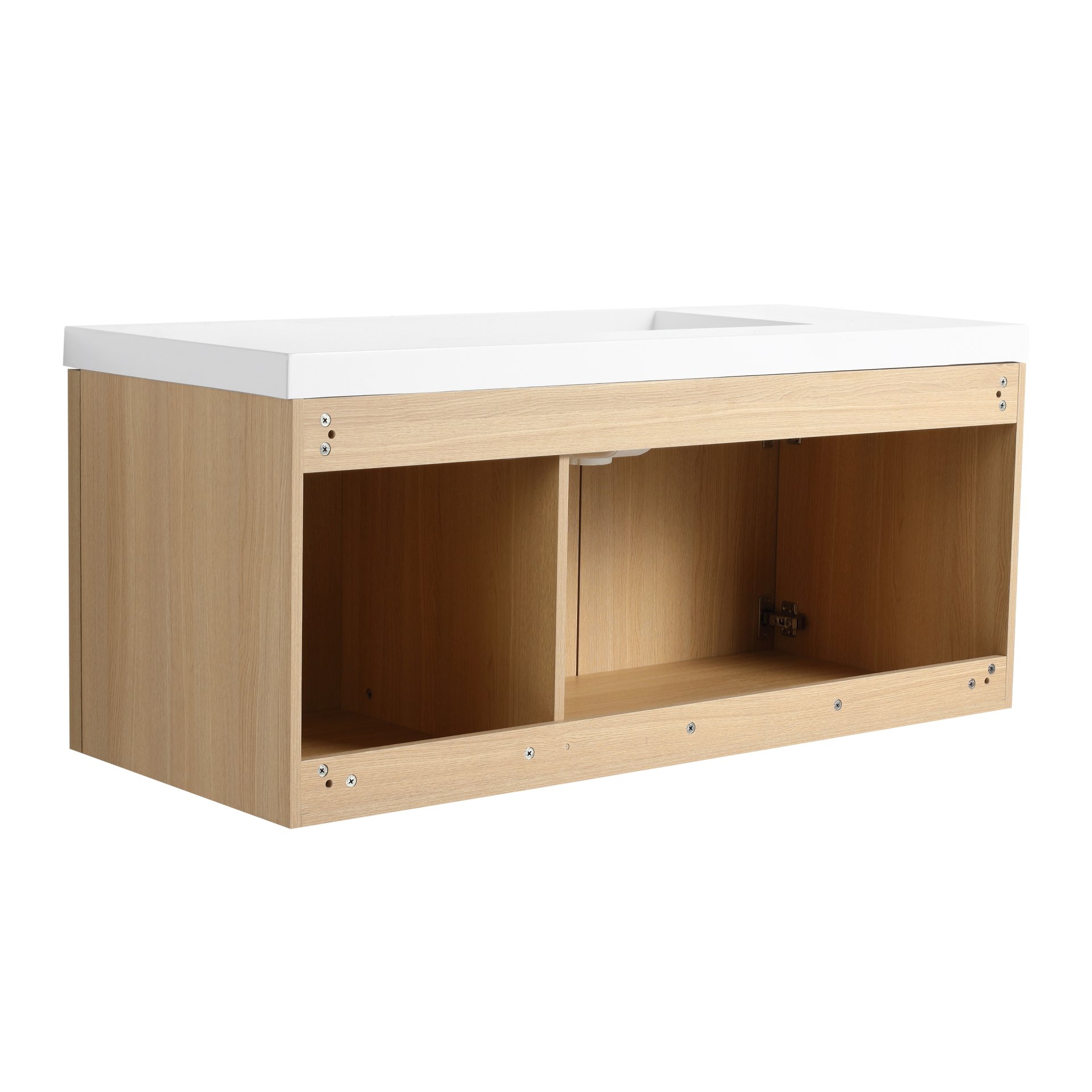 Original Wall Mounted Bathroom Vanity With Resin Sink And 3 Soft Closing Doors Plywood - Oak - Image 9