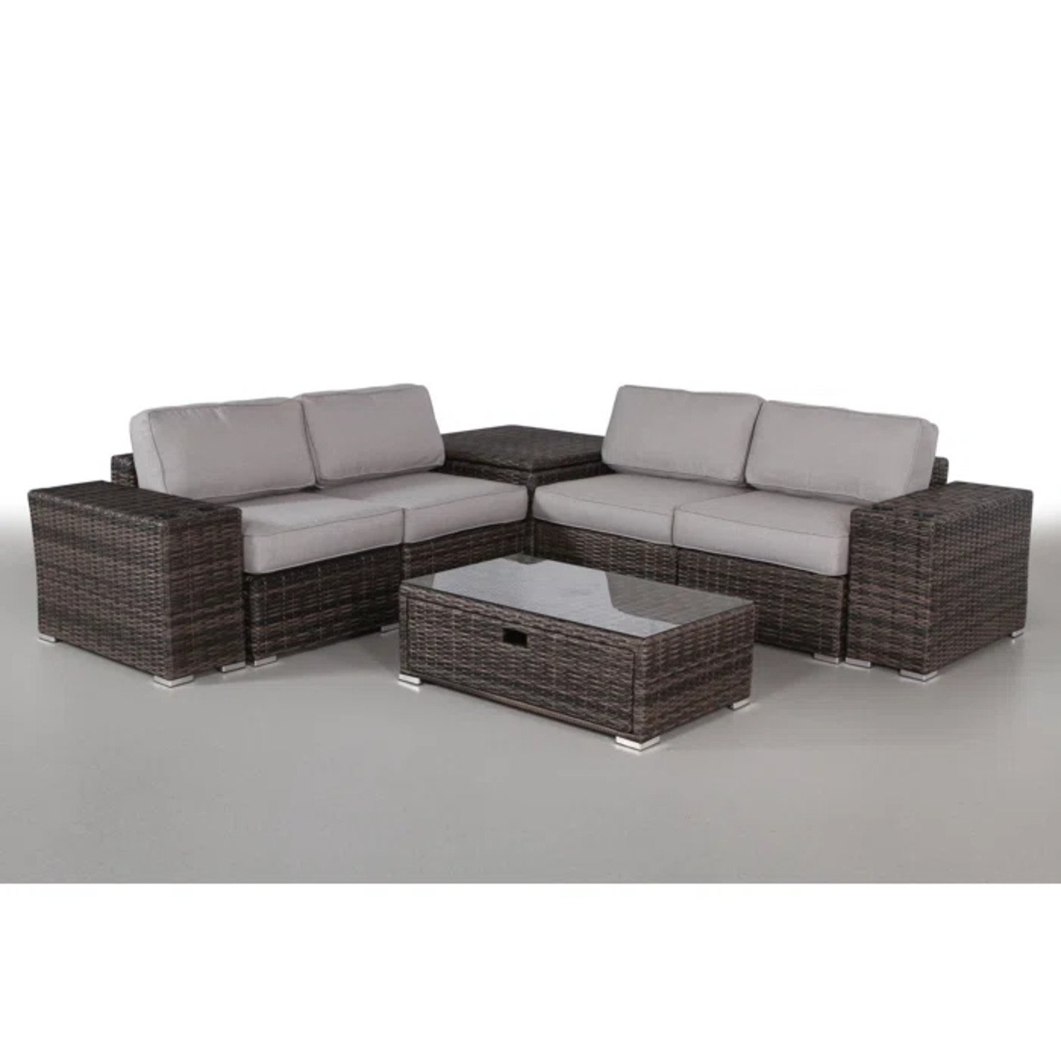 All Weather Rattan Sectional Sofa Set, 8 Pieces With Cushions - Espresso - Image 6