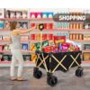 Aluminum Alloy Folding Wagon, Heavy Duty Utility Beach Wagon Cart For Sand With Big Wheels, Adjustable Handle & Drink Holders For Shopping, Camping, Garden And Outdoor - Black - Image 12