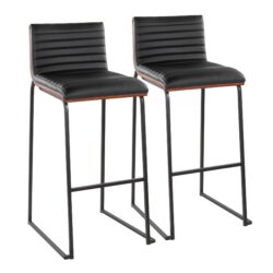 Mason Mara - Contemporary Fixed Height Barstool (Set of 2) - Black / Walnut / Black