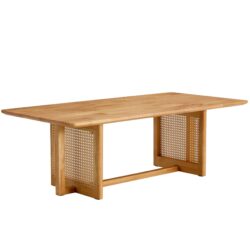 Rubber Wood And Solid Wood Coffee Table Modern Minimalist Rattan Weaving Design, Living Room Balcony, Multifunctional Small Sized Furniture - Natural