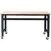 60" Wide Rolling Workbench For Garage, Adjustable Height, Workshop Tool Bench, Metal With Rubber Wood Top - Black / Light Brown - Image 12