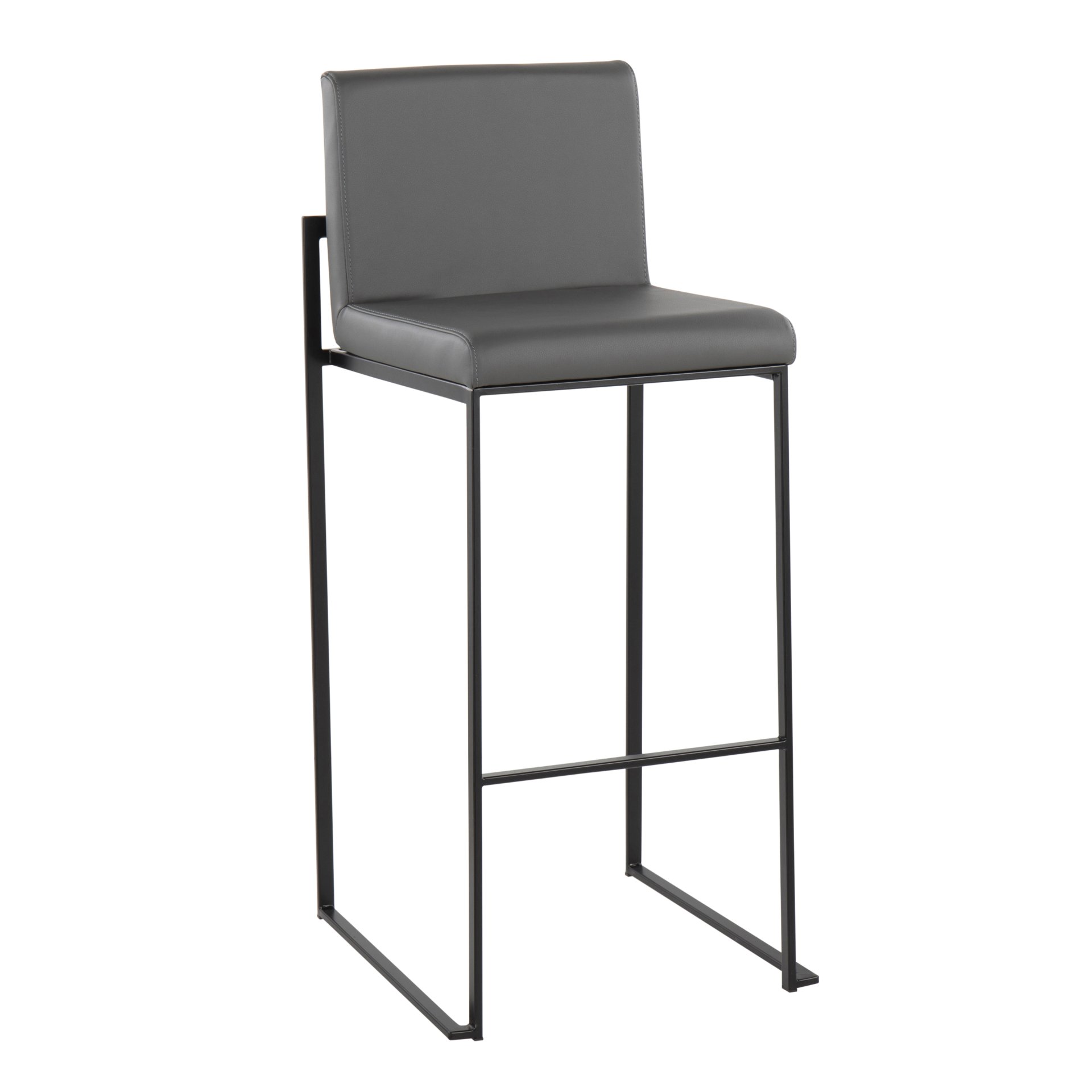 Fuji - Contemporary High Back Barstool (Set of 2) - Gray / Black - Image 2