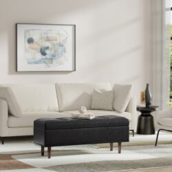 Shay - Mid Century Rectangular Storage Ottoman - Distressed Black