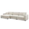 Oversized Corduroy Sectional Sofa, L Shaped Cloud Couch With USB Charging Port, Cup Holder, Deep Seat Sofa Bed With Chaise, Comfy Indoor Furniture - Beige - Image 2