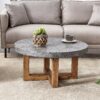 Modern Retro Texture Round Coffee Table With Crossed Legs - Gray - Image 2