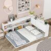 Full Floor Bed With L-Shaped Bookcases, Sliding Doors, Without Slats - White - Image 2