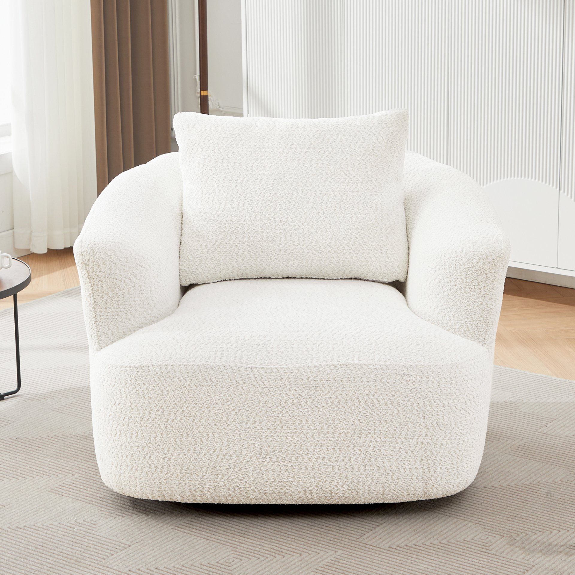 360° Swivel Barrel Sofa Chair With Throw Pillow, Chenille Upholstered Accent Chair - Beige - Image 8