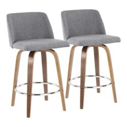 Toriano - Mid-Century Modern, Counter Stool (Set of 2) - Gray / Walnut