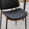 Dining Chairs (Set of 2) Mid-Century Modern Retro Faux Leather Chair With Bentwood Upholstered Seat Metal Legs Adjustable Foot For Kitchen Dining Room Chairs - Black - Image 3