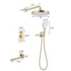 Shower System Set With Brass Valve, 10" Rain Shower, Handheld, Bathtub Spout - Brushed Gold - Image 3