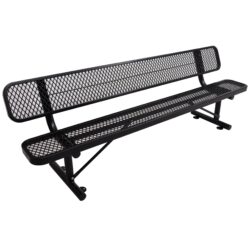 8' Outdoor Steel Bench With Backrest - Black