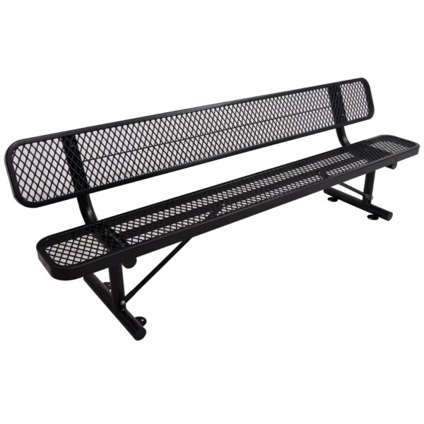 8' Outdoor Steel Bench With Backrest - Black