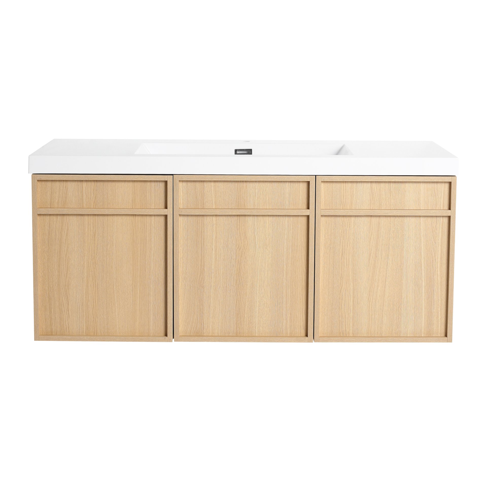 Original Wall Mounted Bathroom Vanity With Resin Sink And 3 Soft Closing Doors Plywood - Oak - Image 4