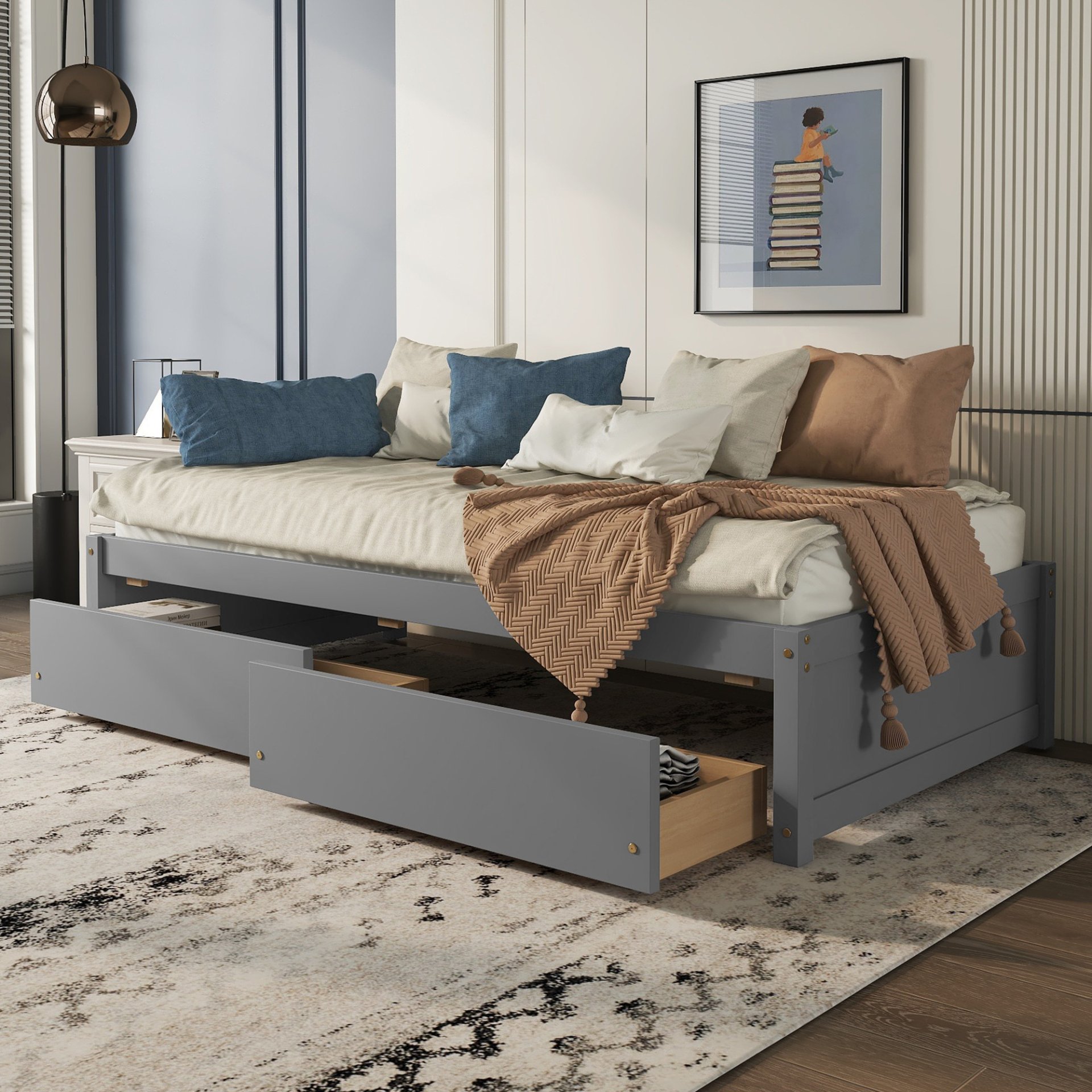 Twin Bed With 2 Drawers, No Box Spring Needed - Gray - Image 2