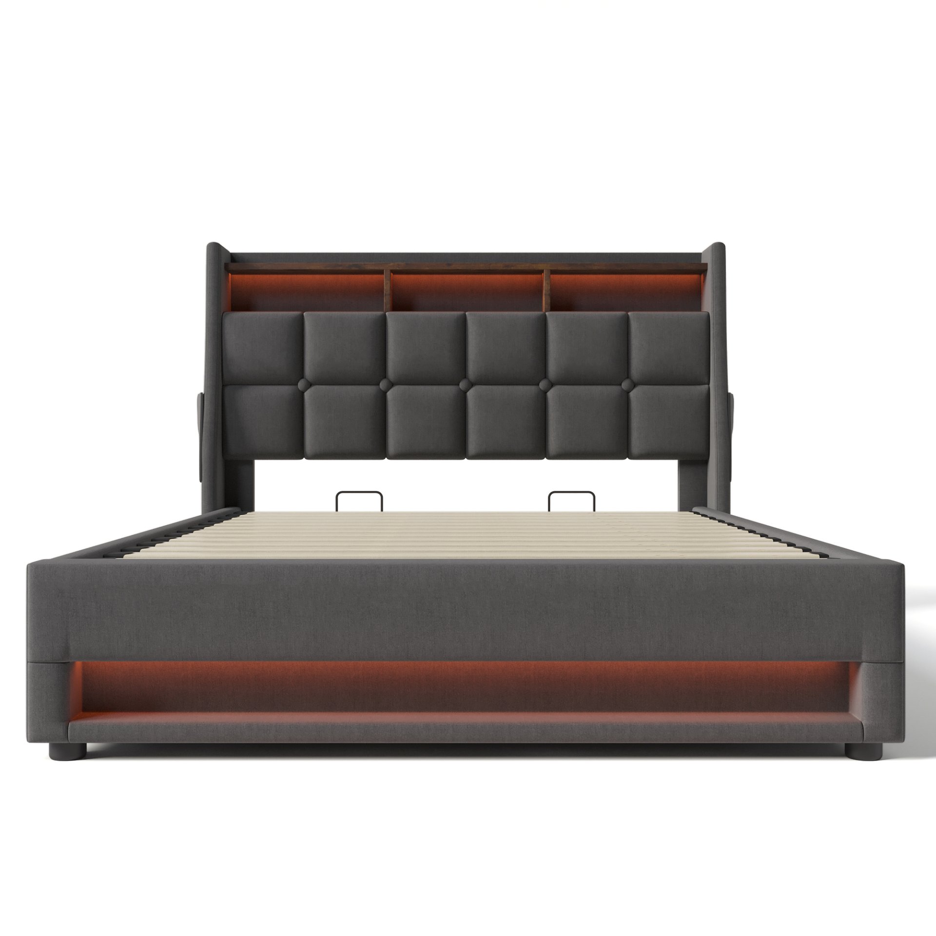 Full Size Upholstered Platform Bed With A Hydraulic Storage System, LED And USB Charging (Without Mattress) - Gray - Image 10
