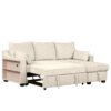 Pull Out Sleeper Sofa L-Shaped Couch Convertible Sofa Bed With Storage Chaise, Storage Racks And USB Ports - Beige - Image 15