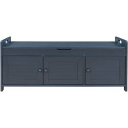 Storage Bench With 3 Shutter-Shaped Doors, Shoe Bench With Removable Cushion And Hidden Storage Space - Antique Navy