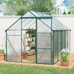 6X10Ft Polycarbonate Greenhouse Raised Base And Anchor Aluminum Heavy Duty Walk-In Greenhouses For Outdoor Backyard In All Season - Green