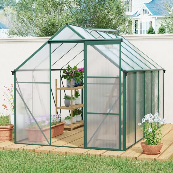 6X10Ft Polycarbonate Greenhouse Raised Base And Anchor Aluminum Heavy Duty Walk-In Greenhouses For Outdoor Backyard In All Season - Green