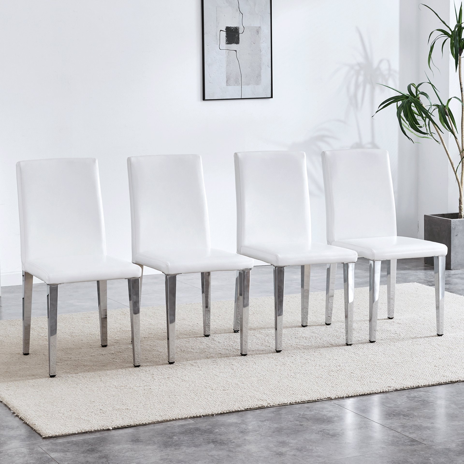 (Set of 4) Backrest Chairs With Silver Metal Legs The Perfect Combination, Suitable For Minimalist And Modern Home Styles - White / Silver - Image 4