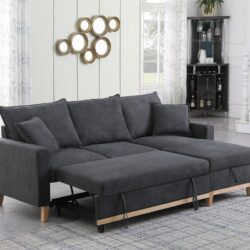Colton - Woven Reversible Sleeper Sectional Sofa With Storage Chaise - Dark Gray