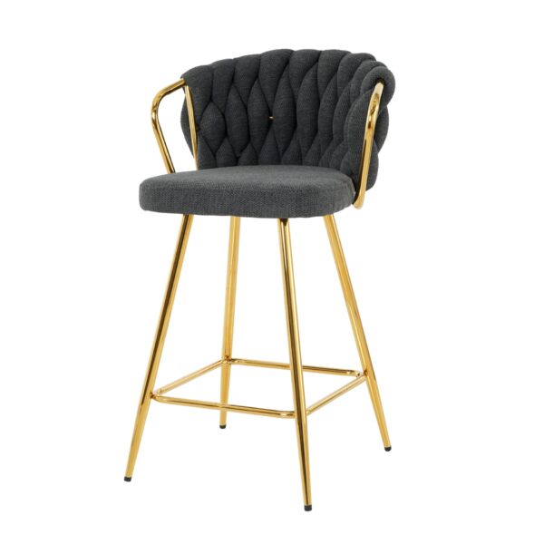 Modern Design High Stool With Gold Plated Legs For Kitchen Dining Linen (Set of 2) - Dark Gray
