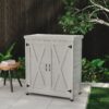 Rustic Cedar Wood Potting Bench With Storage Cabinet And Metal Top For Outdoor Patio - Gray - Image 7