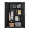 Metal Wardrobe Cabinet With Hanging Rod And Lock Adjustable Shelves Clothing Locker Storage - Black - Image 10
