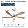 Indoor Ceiling Fan With Dimmable Led Light 5 Solid Wood Blades Remote Control Reversible Dc Motor With Smart App Control - White - Image 10