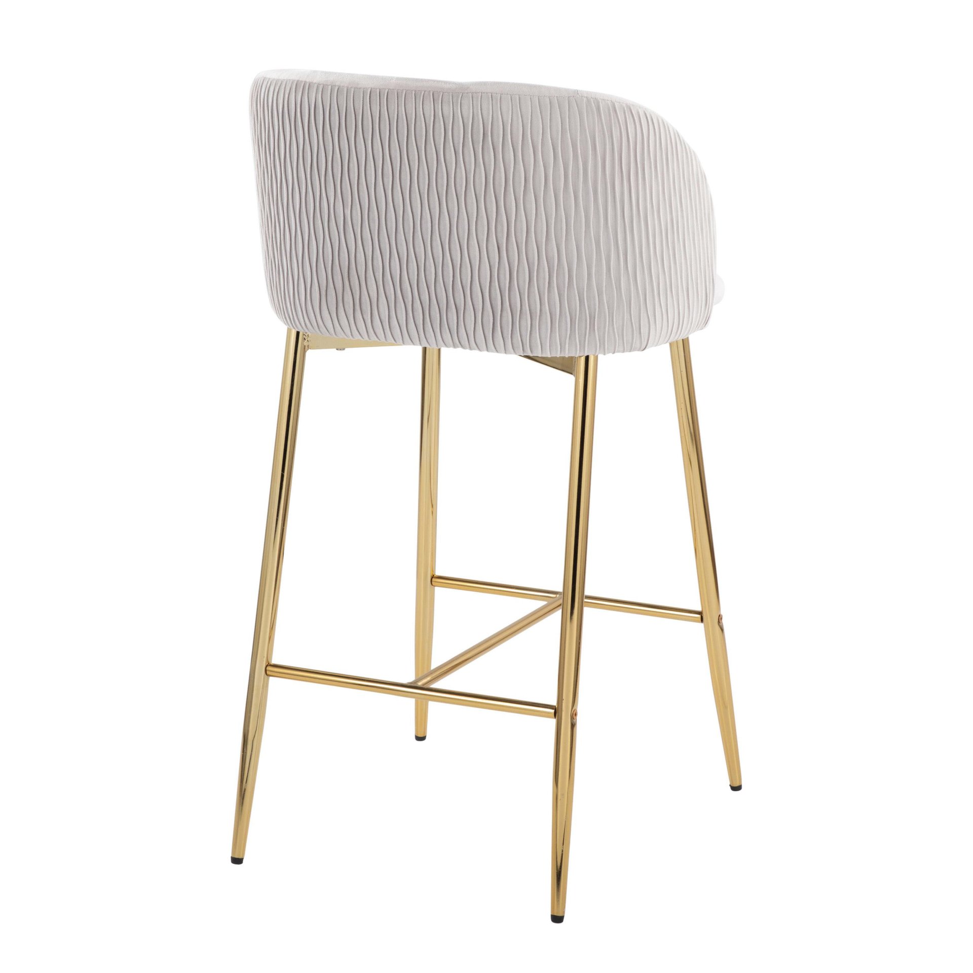 Fran - Pleated Waves Contemporary Fixed Height Counter Stool (Set of 2) - Gold / Silver - Image 4