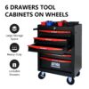 Rolling Metal Tool Chest With 6 Drawers, 20" Steel Storage Cabinet With Ball Bearing Slides - Black / Red - Image 4
