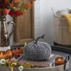 Chenille Weighted Pumpkin Ornament Decor For Holiday Harvest Festival Fall Festival & Thanksgiving (Set of 2) - Gray - Image 3