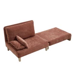 Mid Century Modern Foldable Sofa Bed Recliner, 3 - 1 Convertible Sleeper, With 3 Pillows - Orange