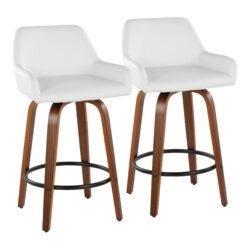 Daniella - Contemporary Fixed Height Counter Stool With Swivel With Round Footrest (Set of 2) - Walnut / White