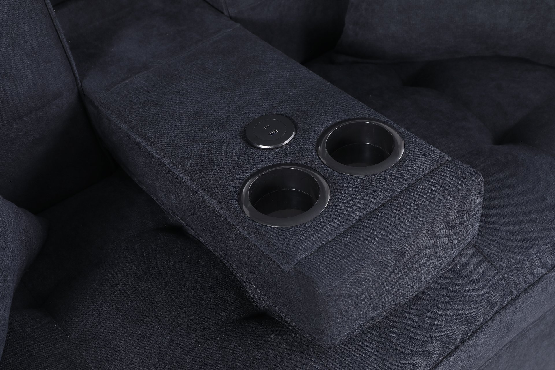 Cody II - Woven Fabric Convertible Sleeper Loveseat With Cup Holder, Charging Ports, Side Pocket, and Pocket Coil Seating - Dark Gray - Image 13