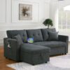 Sectional Sofa Bed L Shaped Sofa Couch Bed With USB Port, Reversible Sofa Couch Sleeper With Pull Out Bed, Chaise With Storage, Pull Out Couch For Living Room - Gray - Image 9