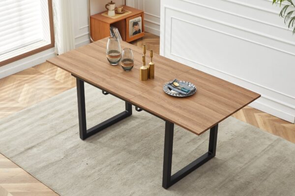 Square Extendable Dining Table With Metal Leg, Modern, Space Saving Kitchen Table For Living Room - Black