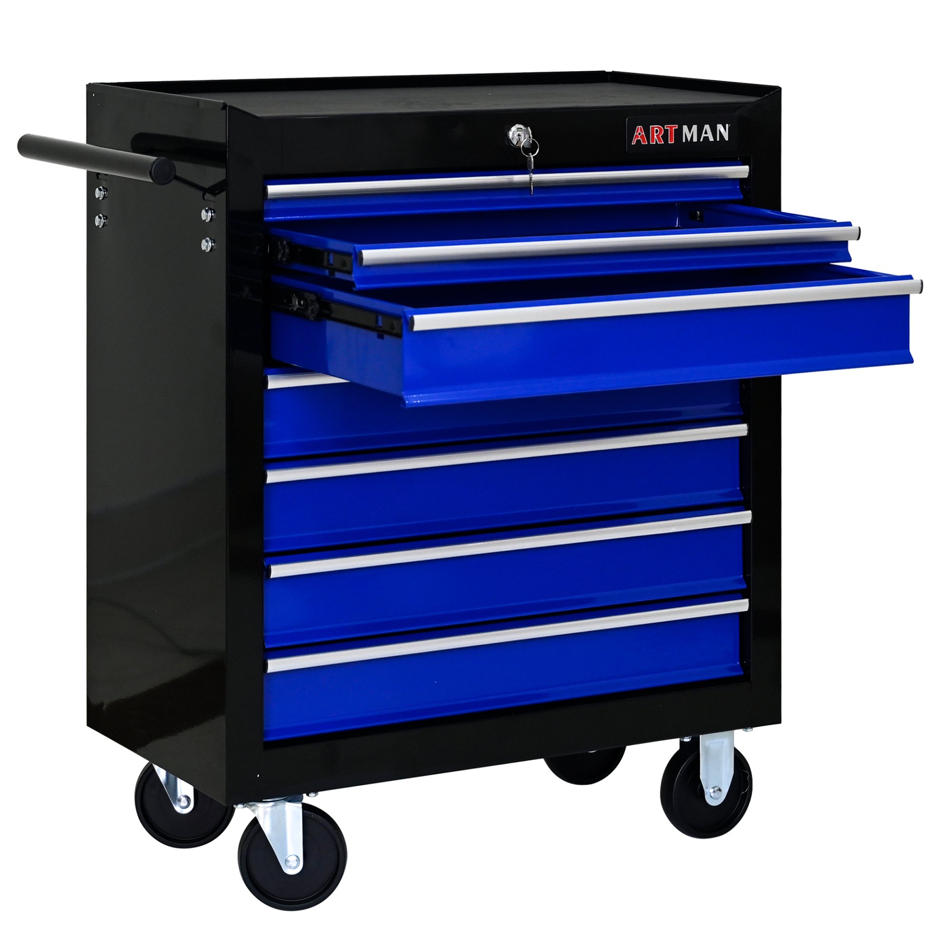 7 Drawers Multifunctional Tool Cart With Wheels - Black / Blue - Image 8