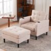 Beige Upholstered Armchair And Storage Ottoman Set, Comfortable Single Sofa With Cup Holders And Tufted Detailing, Ideal For Living Room Or Bedroom - Beige - Image 2