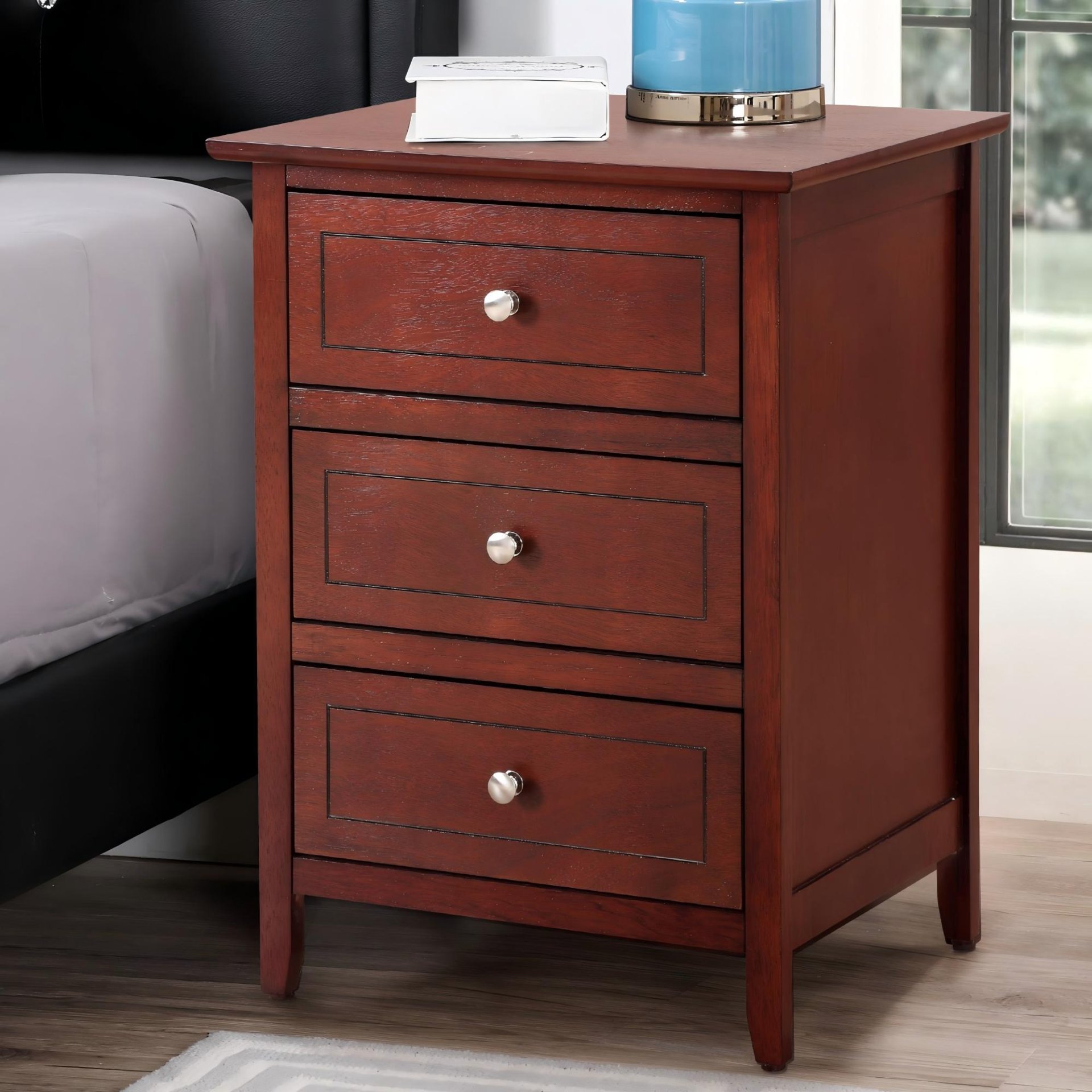 Transitional Nightstand For Bedrooms - Cherry - Image 2