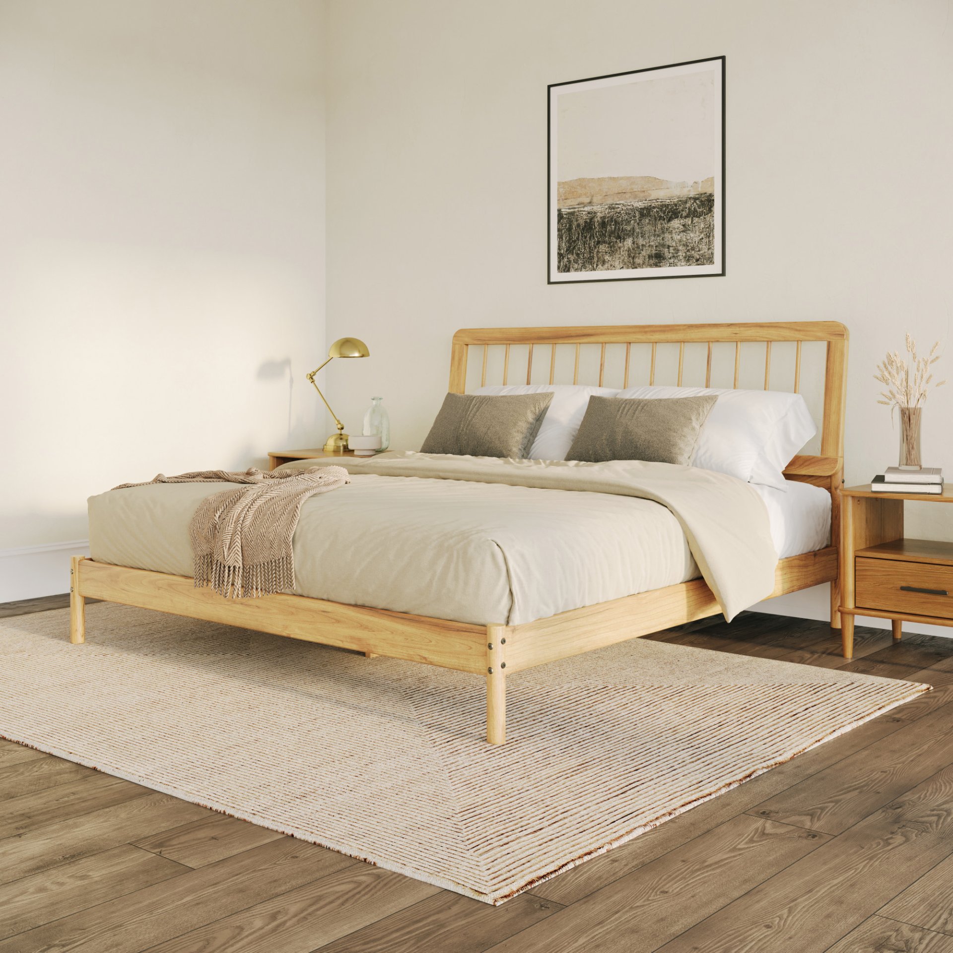 Mid-Century Modern Solid Wood King Spindle Bed - Natural Pine - Image 2