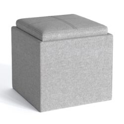 Rockwood - Cube Storage Ottoman With Tray - Cloud Gray