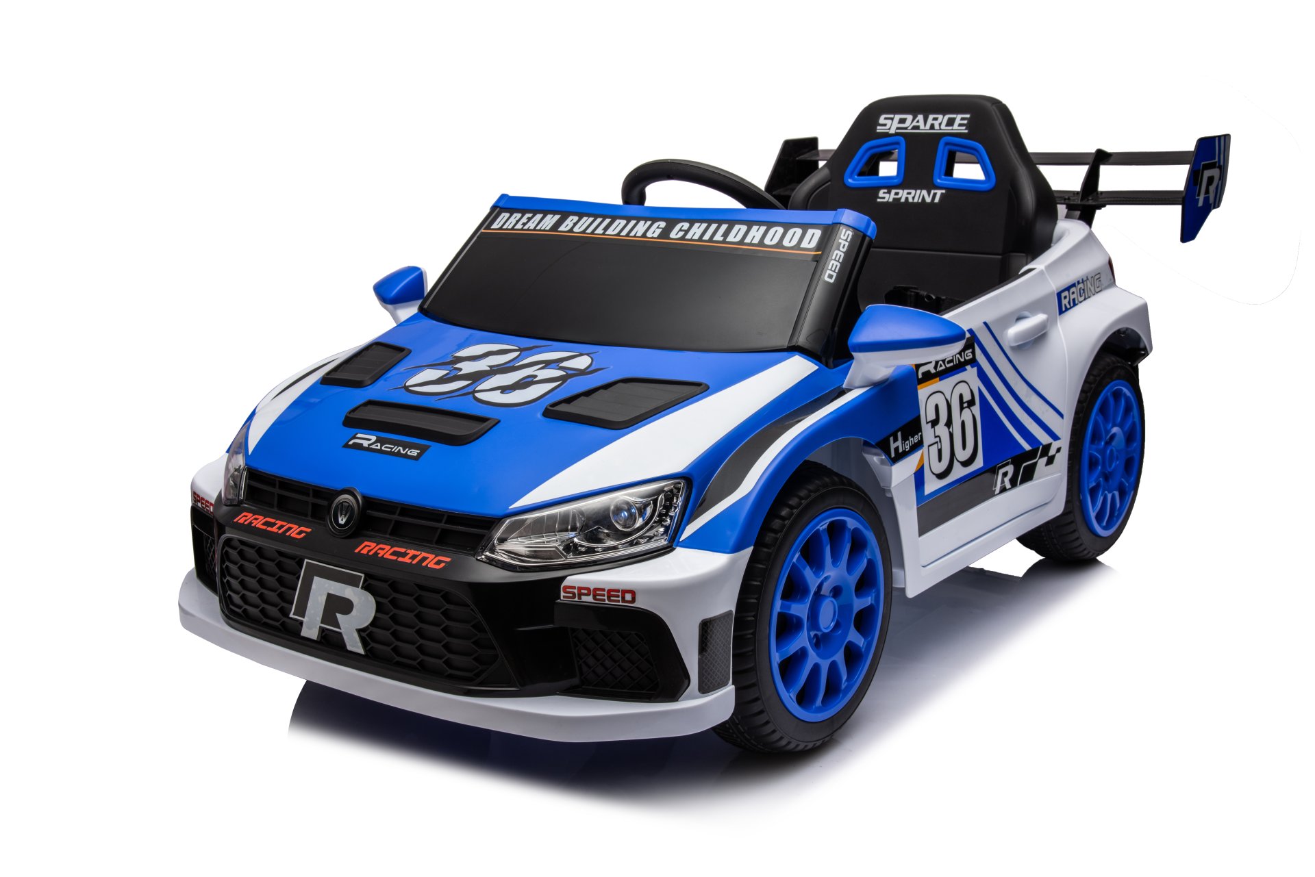 12V4A 20W*2 One Button Start, Forward And Backward, High And Low Speed, Music, Front Light, Power Display, Two Doors Can Open, 2.4G R / C, Seat Belt Four Wheel Absorber Kids Ride On Car - Blue - Image 2