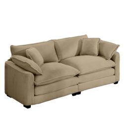 Modern Fabric Living Room Sofa With 4 Pillows Corduroy Upholstered Large Deep Seating Loveseat - Tan