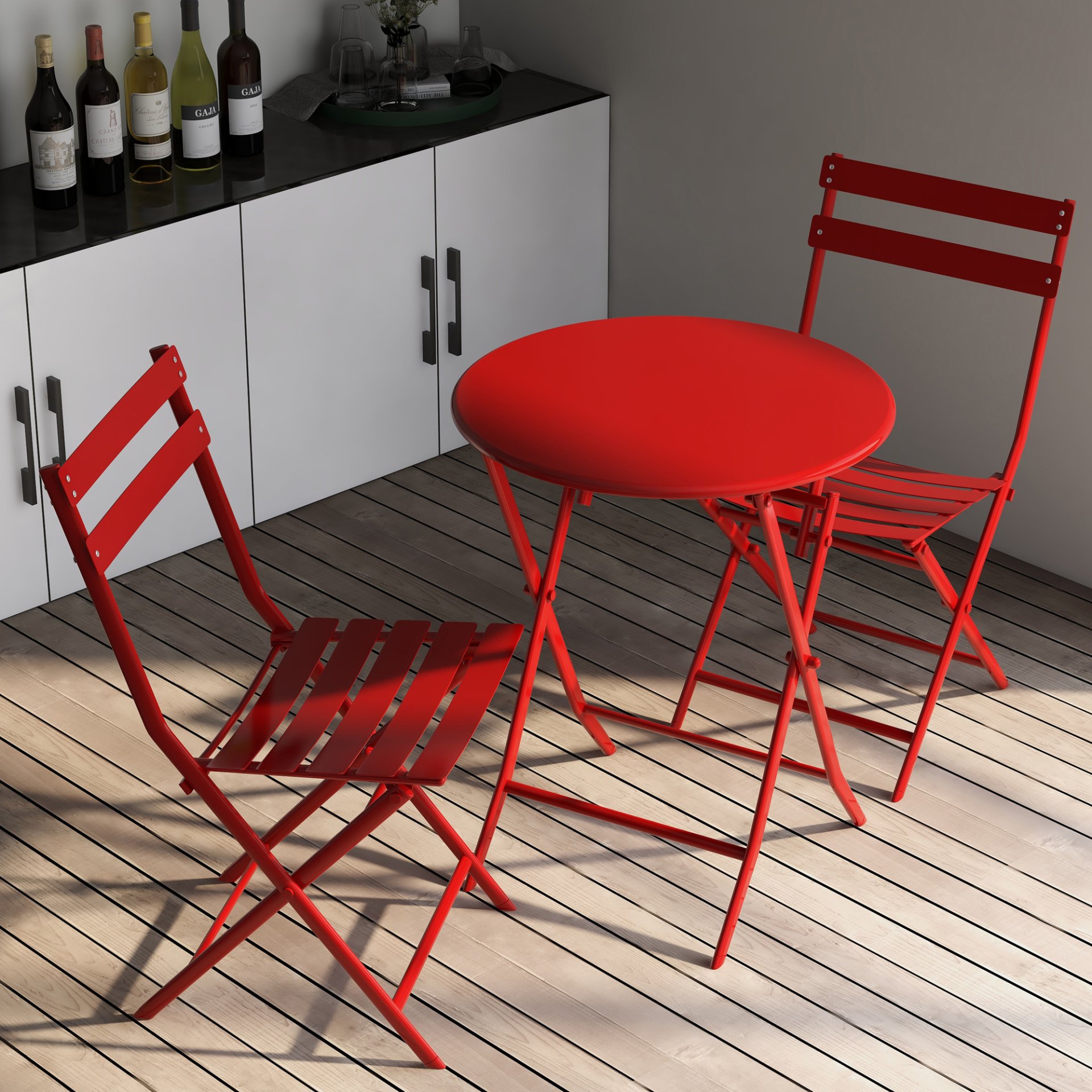 3 Piece Patio Bistro Set Of Foldable Round Table And Chairs - Red - Image 5
